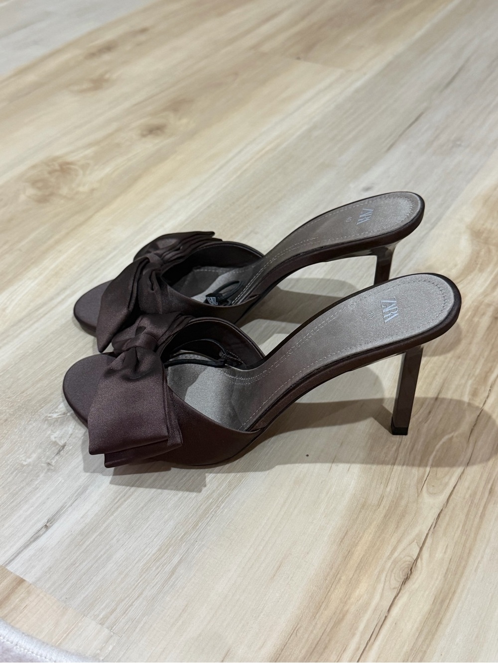 ZARA Dark Brown Satin Bow Heel Mules